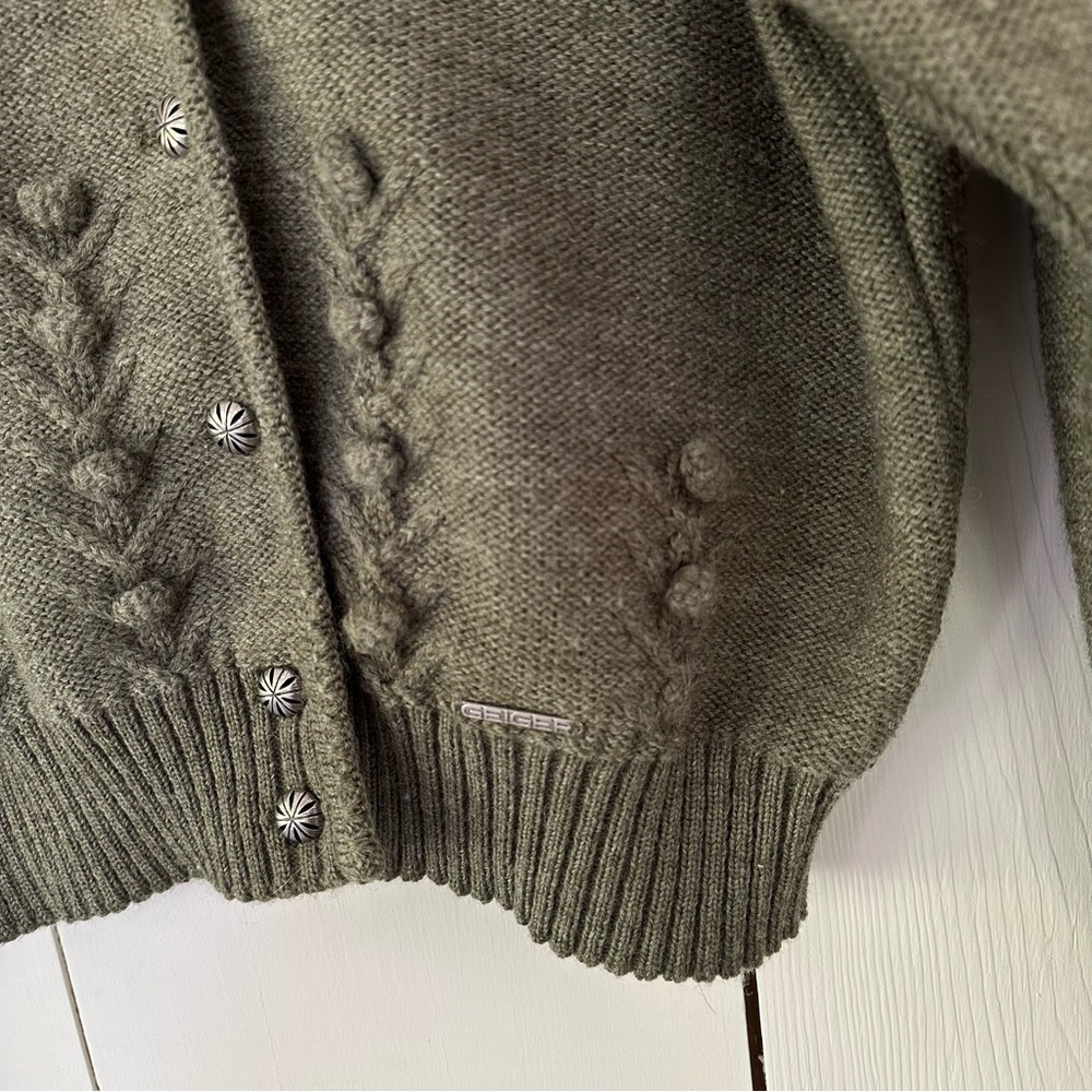 Geiger Women's Olive Cardigan Wool Sweater - Picture 6 of 12